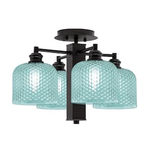 Albany 18 in. 4-Light Espresso Semi-Flush with Turquoise Textured Glass Shades