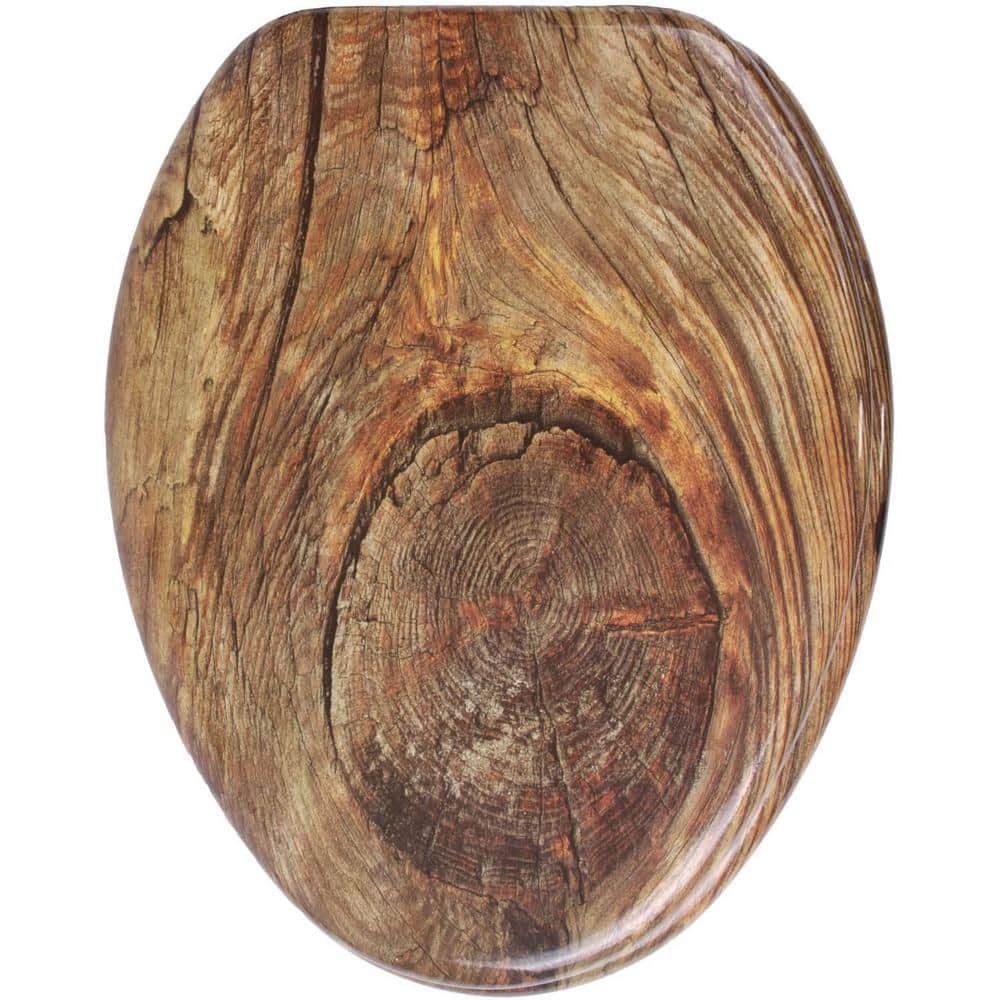 Elongated Soft Closed Lid Front Toilet Seat Molded Wood in Brown