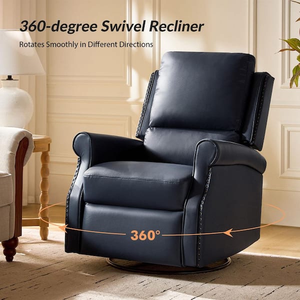 JAYDEN CREATION Jazm Navy Faux Leather Swivel Rocker Manual