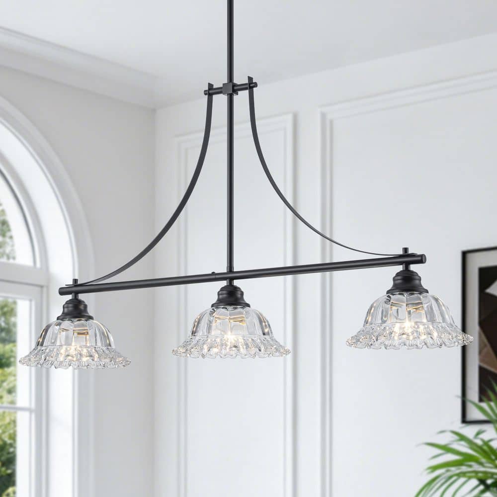 TinHon 3-Light Black Farmhouse Kitchen Island Linear Pendant Light