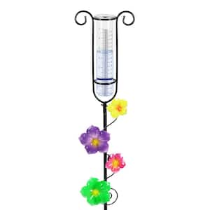 3.5 ft. Multi-Color Metal Rain Gauge with Hand Painted Daffodils Garden Stake