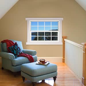 42 in. x 36 in. V-4500 Series White Single-Hung Vinyl Window with 8-Lite Colonial Grids/Grilles