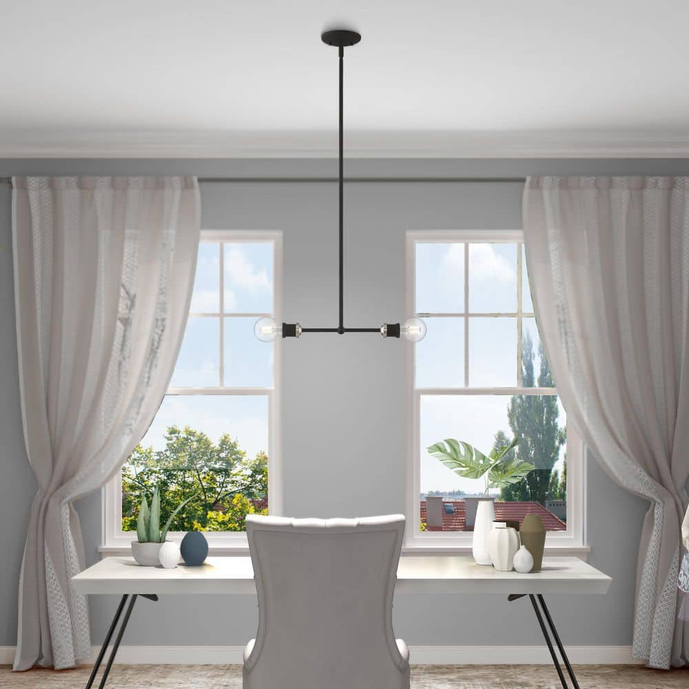Lansdale Contemporary Black and Brushed Nickel 2-Light Linear Chandelier