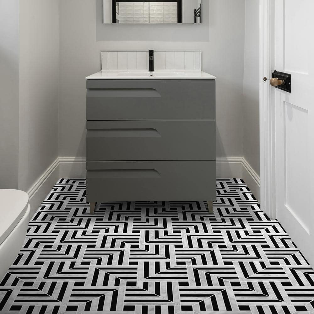 11.81" x 11.81" Black and White Marble Mosaic Tile