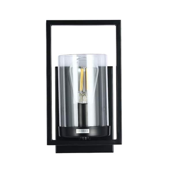 Briignite 5.9 in. 1-Light Black Farmhouse Wall Sconce with Clear Glass Shade