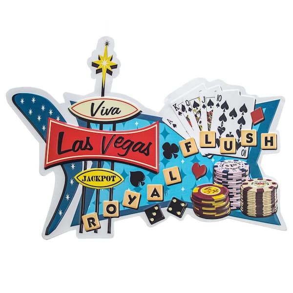 American Art Decor American Art Decor Metal Wall Art Sign Room Decor, Game Room (Viva Las Vegas Royal Flush) Multi Colored 18 in. x 13 in.