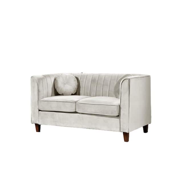 US Pride Furniture Lowery 55 in. Beige Velvet 2 Seats Chesterfield Loveseat with Square Arms