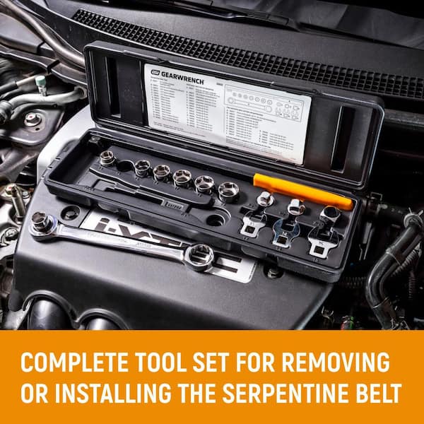Ratcheting Wrench Serpentine Belt Tool and Socket Set (15-Piece)