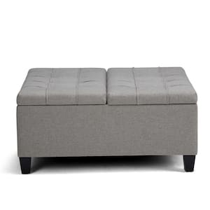 Harrison 36 in. Wide Transitional Square Coffee Table Storage Ottoman in Dove Grey Linen Look Fabric