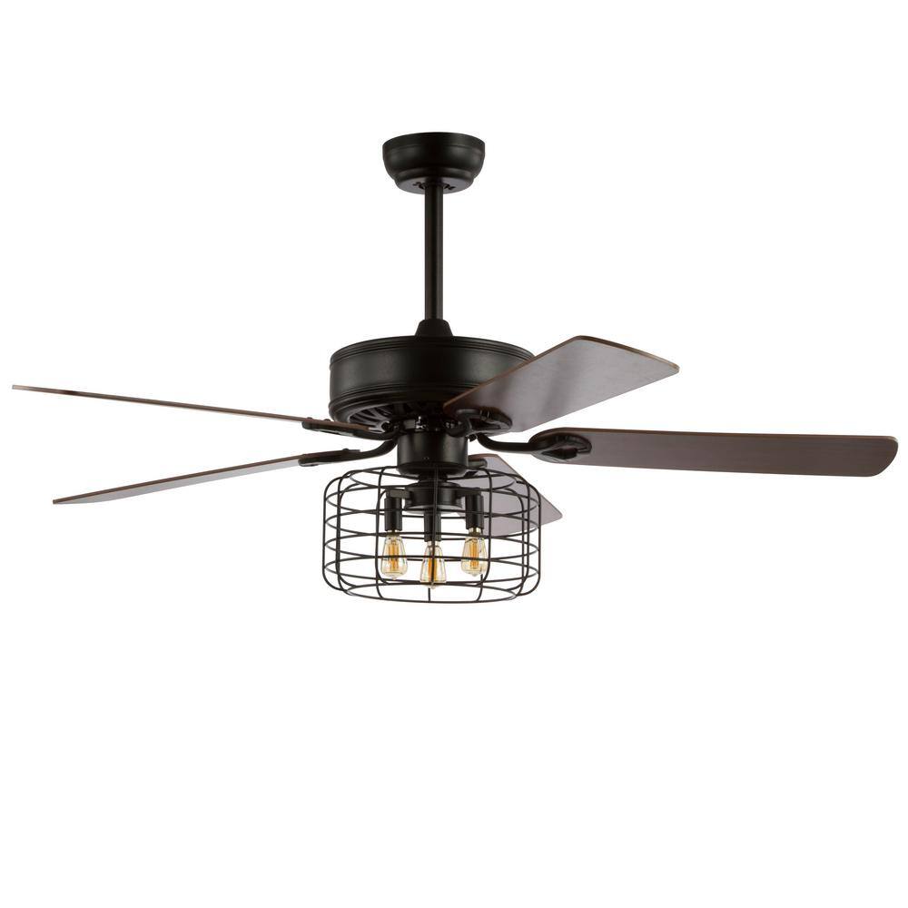 JONATHAN Y Asher Industrial Metal/Wood 52-in Forged Black with Walnut/Red walnut Blades Ceiling Fan With Light - Remote Included ( 5 -Blade )