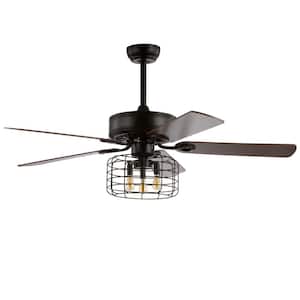 Asher 52 in. Forged Black 3-Light Industrial Metal/Wood LED Ceiling Fan with Light and Remote