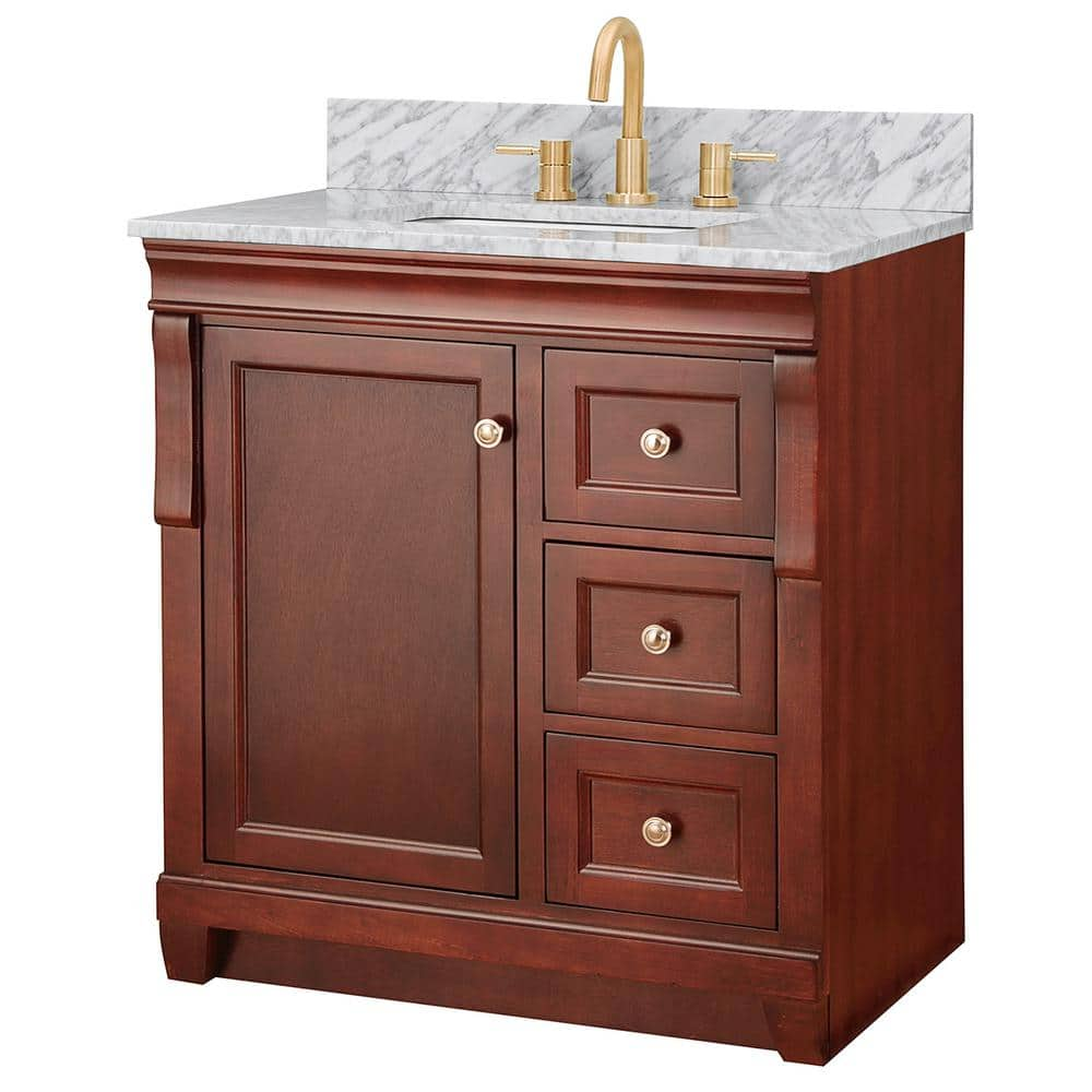 Naples 31 in. W x 22 in. D x 35 in. H Single Sink Freestanding Bath Vanity in Tobacco with White Marble Top -  Home Decorators Collection, NATA3021D-ACR