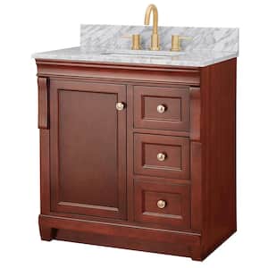 Naples 31 in. W x 22 in. D x 35 in. H Single Sink Freestanding Bath Vanity in Tobacco with White Marble Top