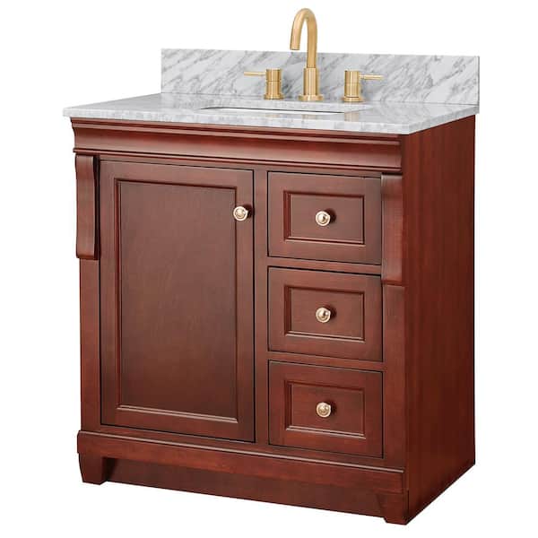 Home Decorators Collection Naples 31 in. Single Sink Tobacco Bath Vanity with Carrara White Marble Top (Assembled)