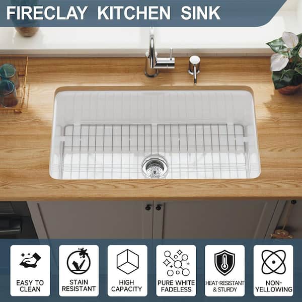 Kuomih White Fireclay 32 in. Single Bowl Undermount/Drop-In