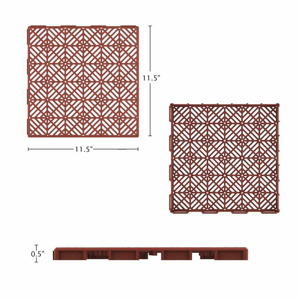Terracotta Polypropylene Interlocking Outdoor Deck Tiles, 30-Pack