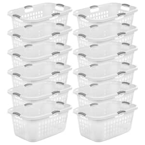 Sterilite 2.2 Bushel Divided Laundry Basket Plastic, White, Set of