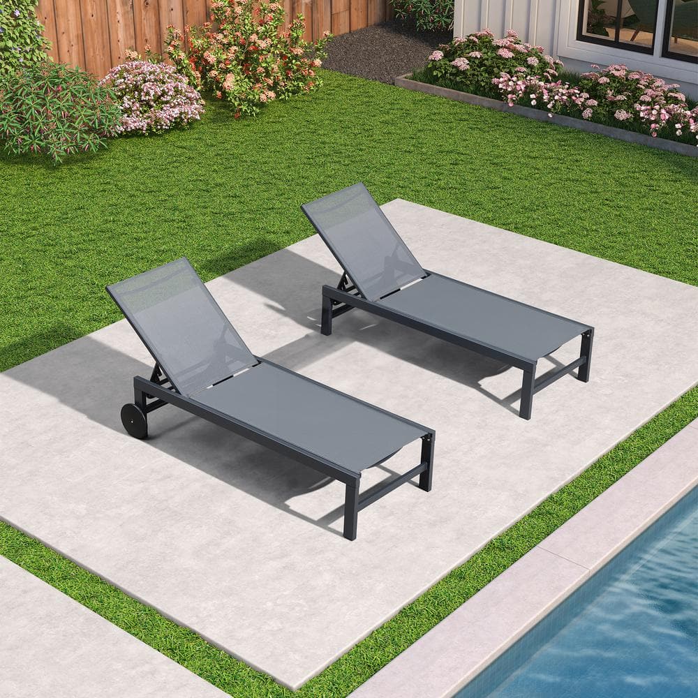 Textilene Fabric and Metal Frame Outdoor Chaise Lounge with Wheels for Patio, Beach, Yard, Pool price history on PriceWatchPro