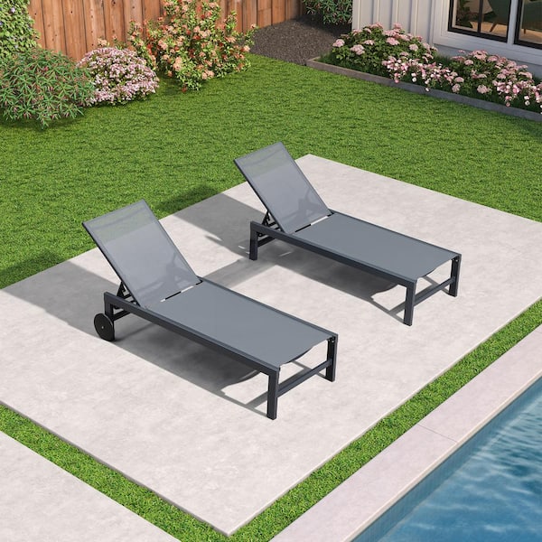 PURPLE LEAF Textilene Fabric and Metal Frame Outdoor Chaise Lounge with Wheels for Patio, Beach, Yard, Pool