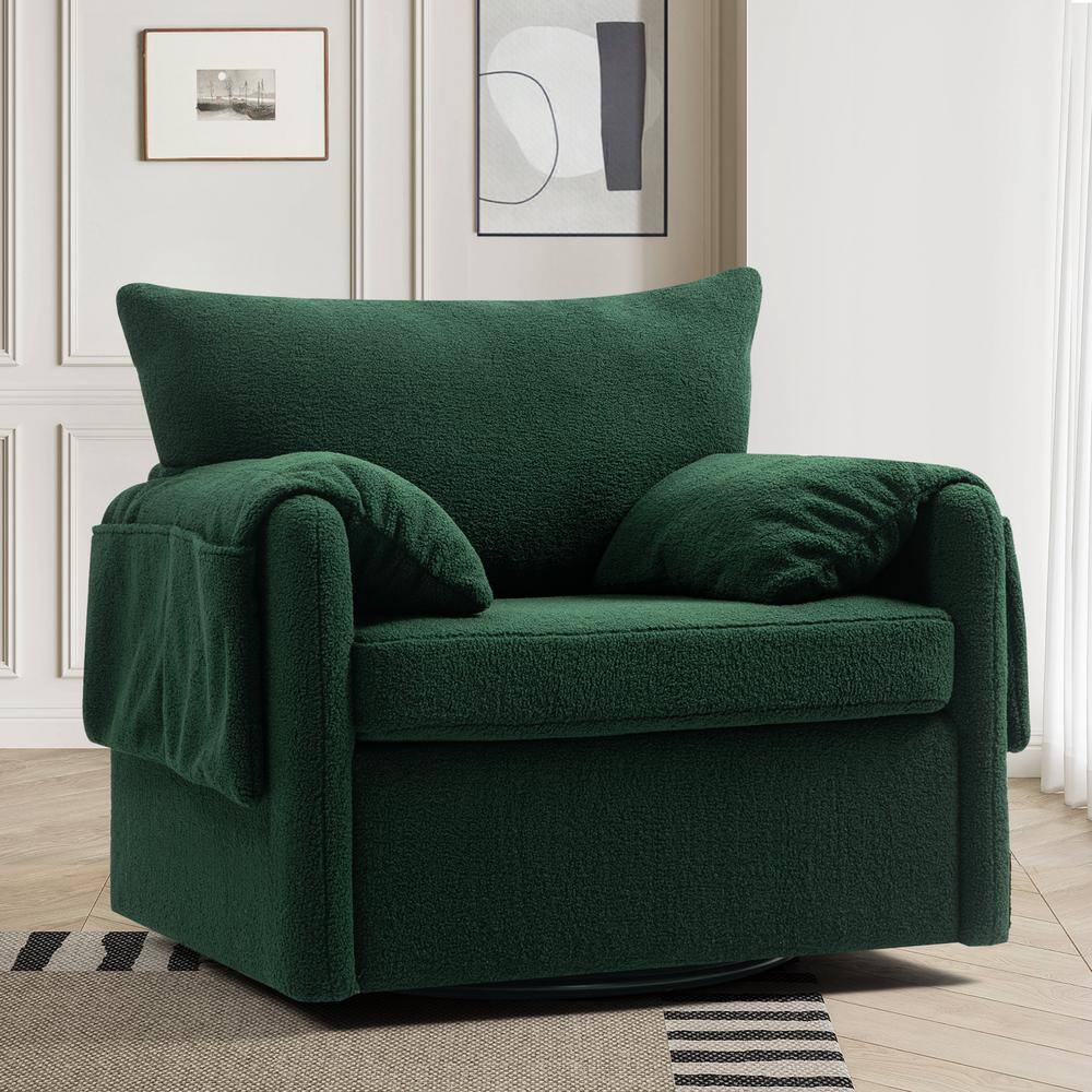 Dark Green Oversized Metal Swivel Barrel Accent Chair