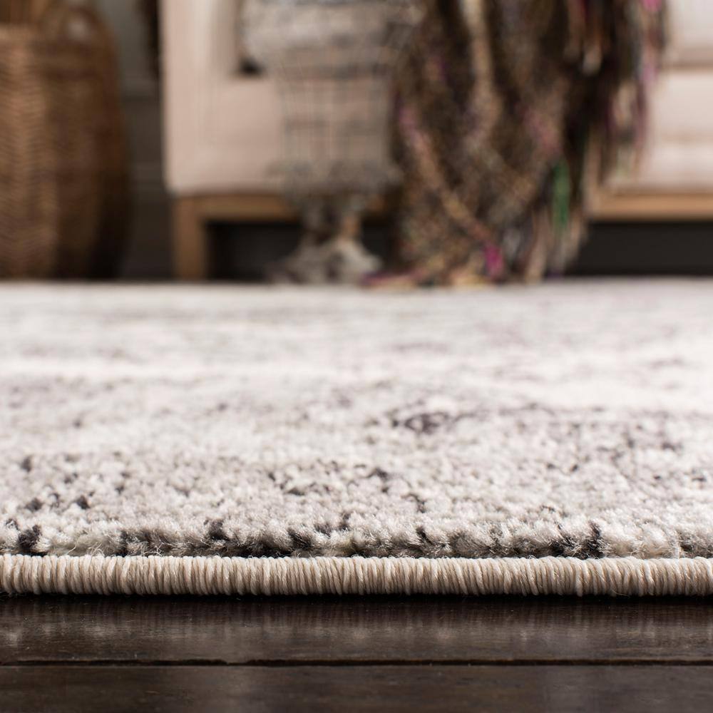 Cream and Silver Rectangular Synthetic Easy Care Area Rug