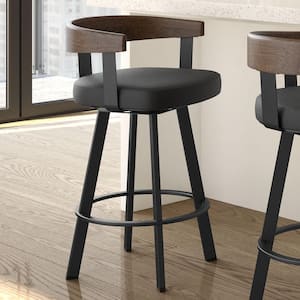 Lars 33 in. H Swivel Counter Stool Black Faux Leather / Brown Wood / Black Metal