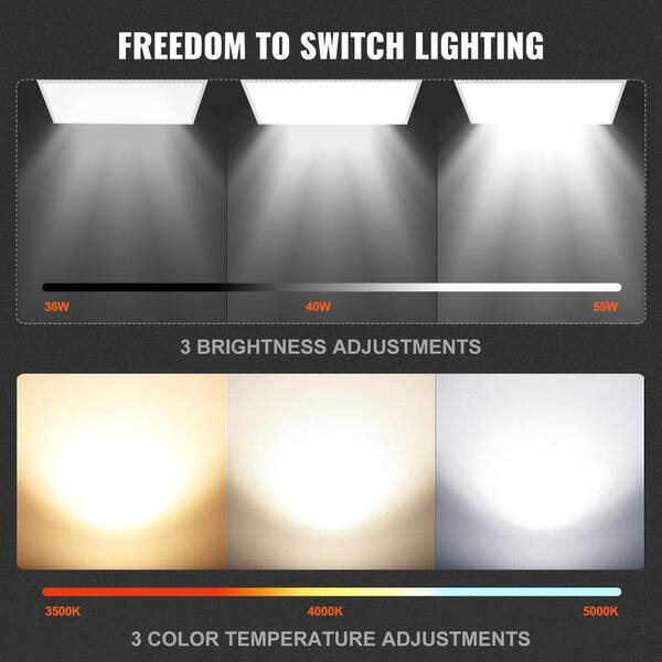 VEVOR 2 PCS 1 ft. x 4 ft. LED Flat Panel Light 6600LM 55