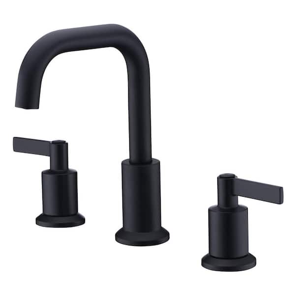 Ultra Faucets Kree 8 in. Widespread 2-Handle Bathroom Faucet with Drain Assembly, Swivel Spout, Rust Resist in Matte Black