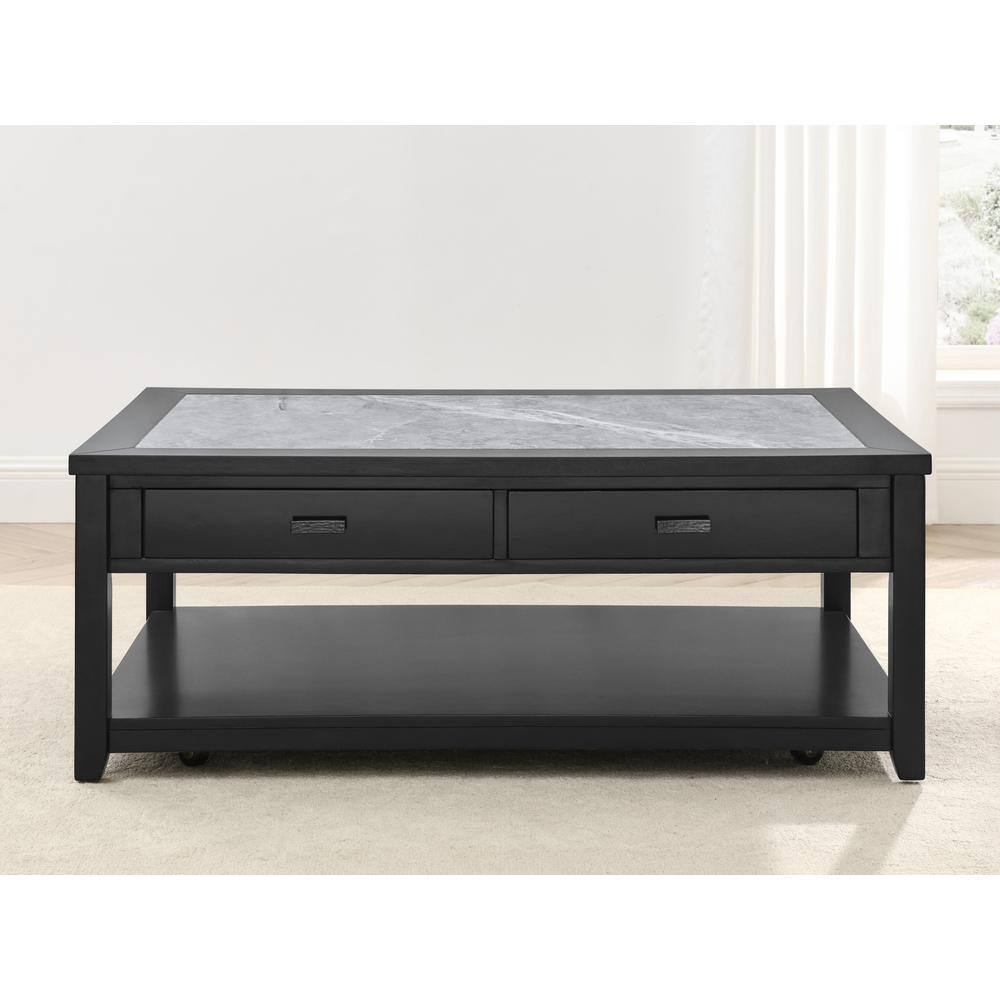 Ebony and Gray Rectangular Wood Coffee Table with Storage