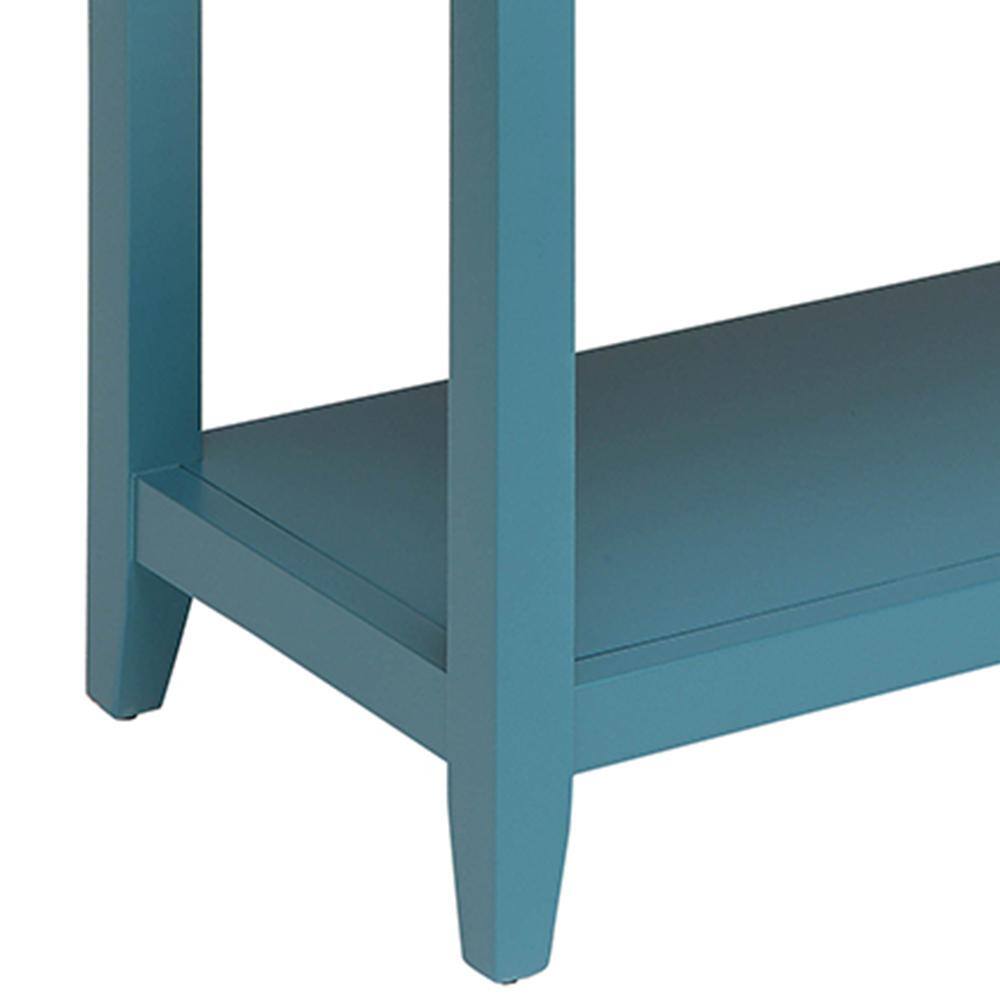 Teal Wood Console Table with Storage Baskets and Shelf