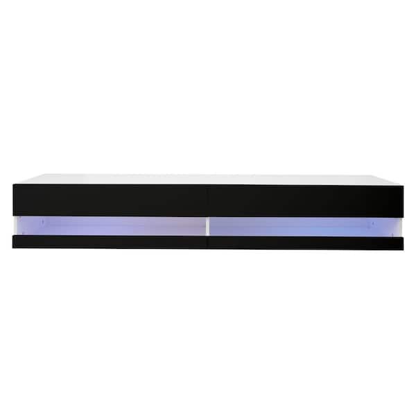Unbranded 71 in.Black Modern Wall Mounted Floating TV Stand 2 Locker Fits TV's up to 80 in. with RGB Light