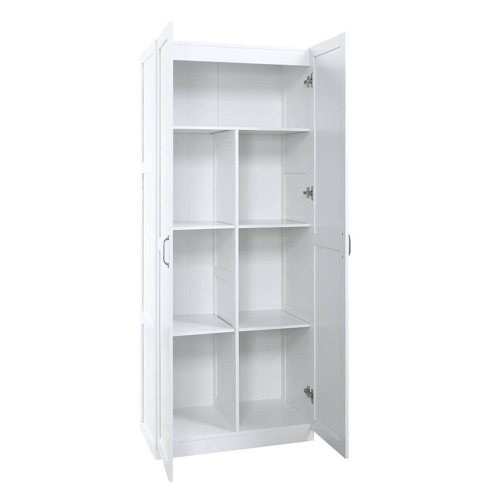 White Matte Freestanding Wardrobe with 7 Shelves