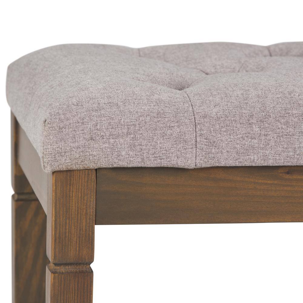Cloud Grey Linen Tufted Ottoman Bench with Wood Legs