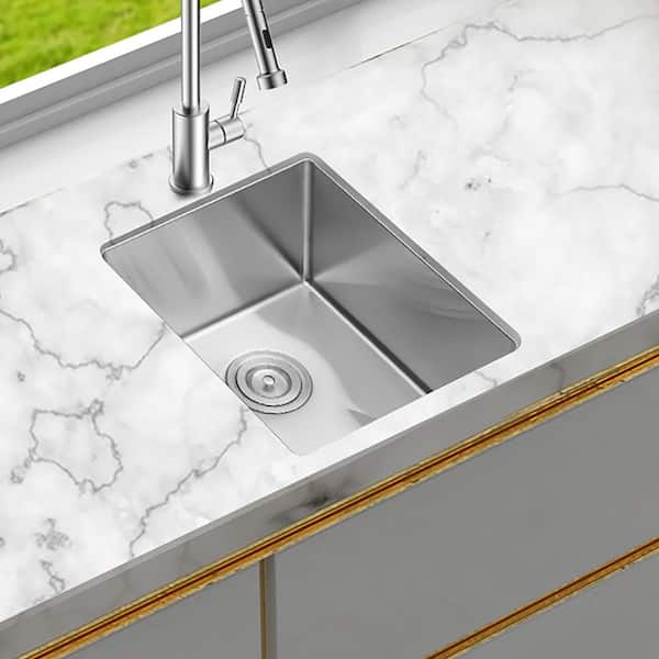 15 in. Undermount Single Bowl 16 Gauge Brushed Nickel Stainless Steel Kitchen Sink with Drain Assembly