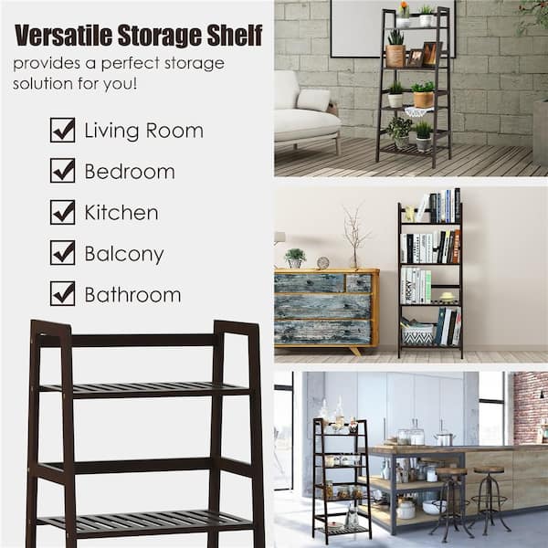 Costway 45 in. Bamboo 4-Tier Wood Ladder Shelf Plant Display Stand