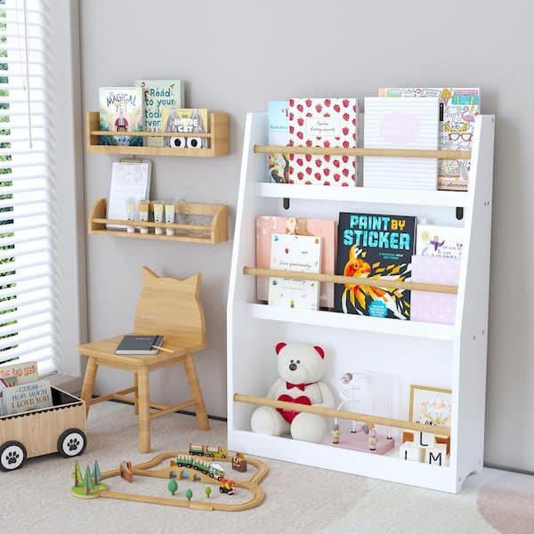 White 22.83 in. W x 31.50 in. H Wood Freestanding Magazine Rack