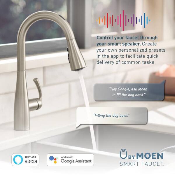 Moen U Align Single Handle Pull Down Sprayer Smart Kitchen Faucet With Voice Control And Power Clean In Chrome 7565evc The Home Depot