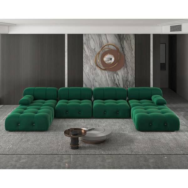 New - 17 Green Upholstered Square Modular Furniture Ottoman