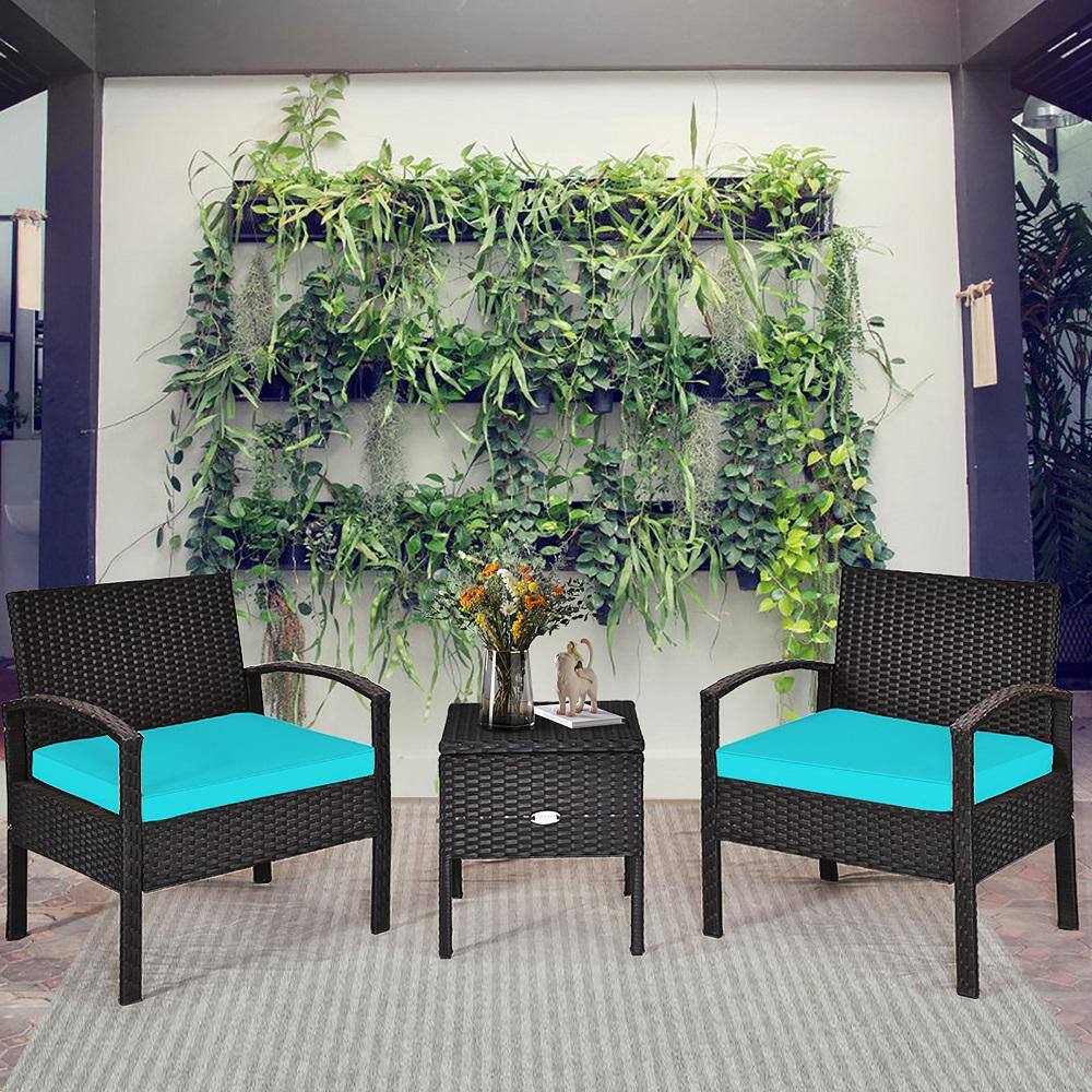 Turquoise 3-Piece Outdoor Wicker Rattan Patio Set