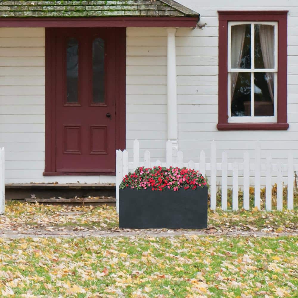 Charcoal Rectangular Lightweight Concrete Planter with Drainage Hole