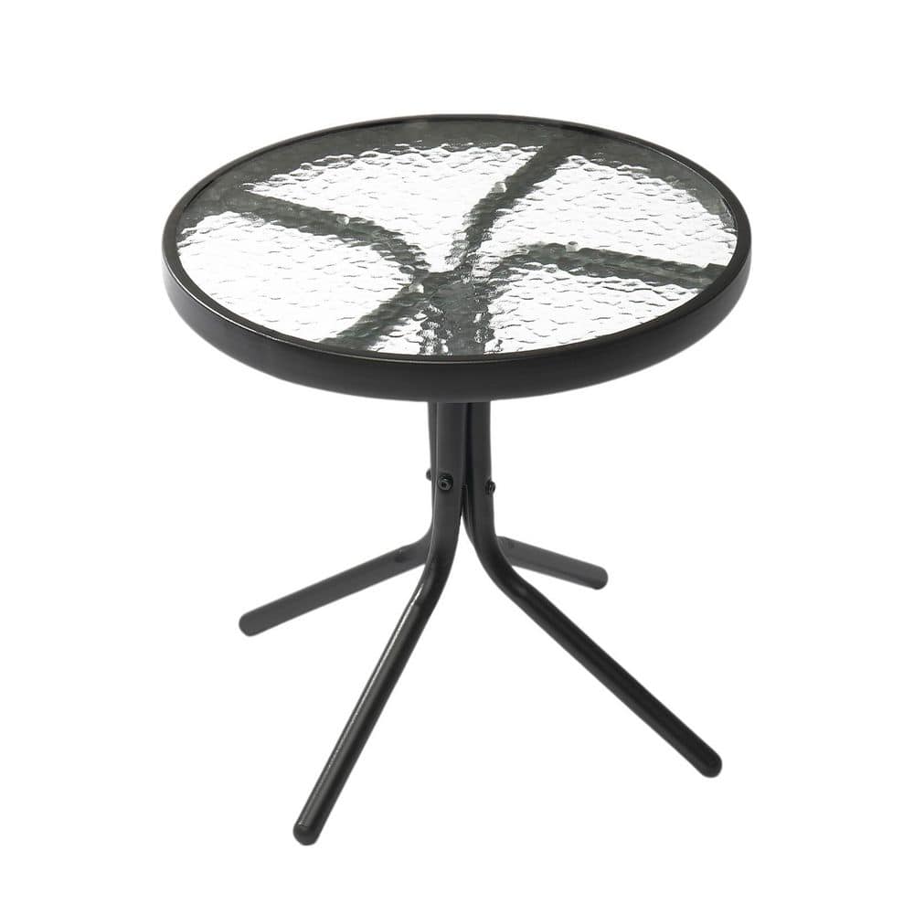 Black 18in Round Outdoor Side Table, Glass Top and Metal Frame price history on PriceWatchPro