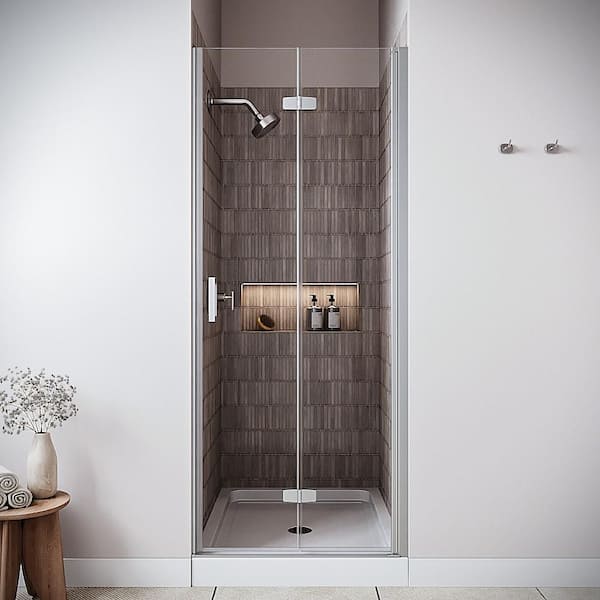 Bidente 32'' x 76'' Semi-Frameless Bi-Fold Shower Door with CrystalTech Treated 5/16'' Glass, Polished Chrome Hardware