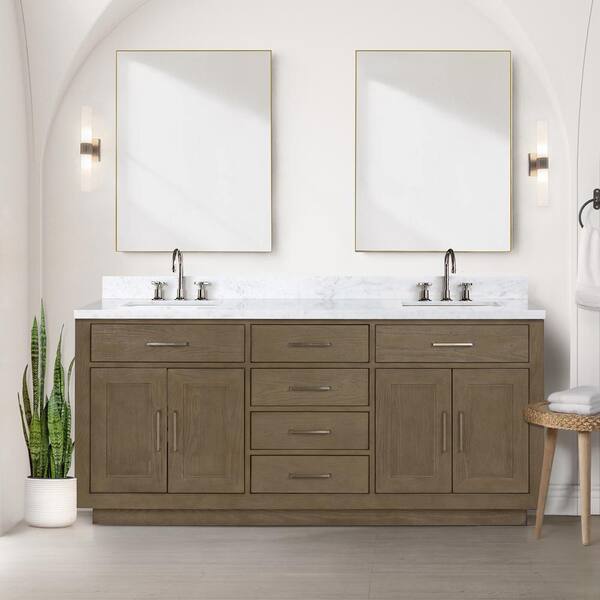 Lexora Condor 72 in W x 22 in D Grey Oak Double Bath Vanity and Carrara
