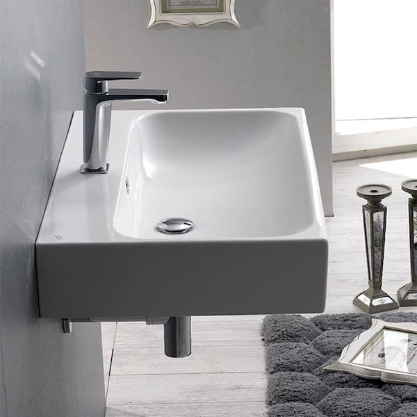Pinto Wall Mounted Bathroom Sink in White