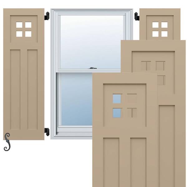 Ekena Millwork EnduraCore San Antonio Mission Style 12-in W x 76-in H Raised Panel Composite Shutters Pair in Primed