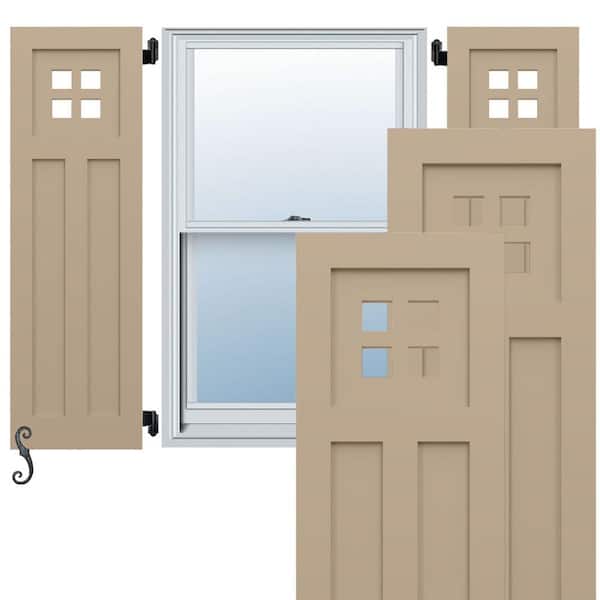 Ekena Millwork EnduraCore San Antonio Mission Style 15-in W x 69-in H Raised Panel Composite Shutters Pair in Primed