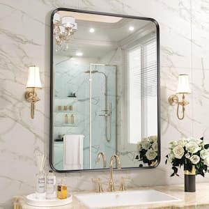 20 in. W x 28 in. H Rectangular Aluminum Framed Wall Bathroom Vanity Mirror in Black