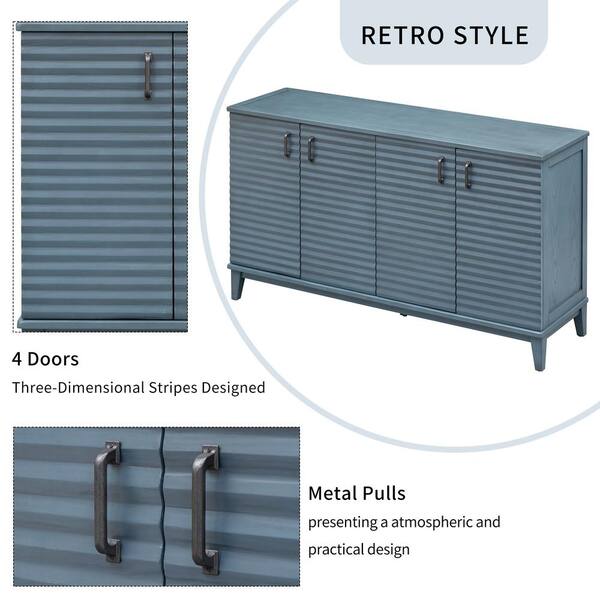 60 in. W x 18 in. D x 36 in. H in Navy Blue Soildwood and MDF Ready to Assemble Floor Base Kitchen Cabinet Sideboard