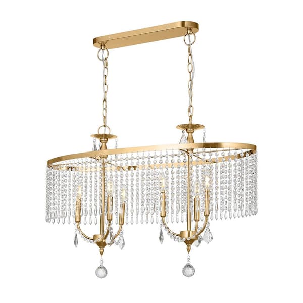 pasentel 6-Light Modern Gold Hanging Chandelier Pendant Lighting with K9 Crystals