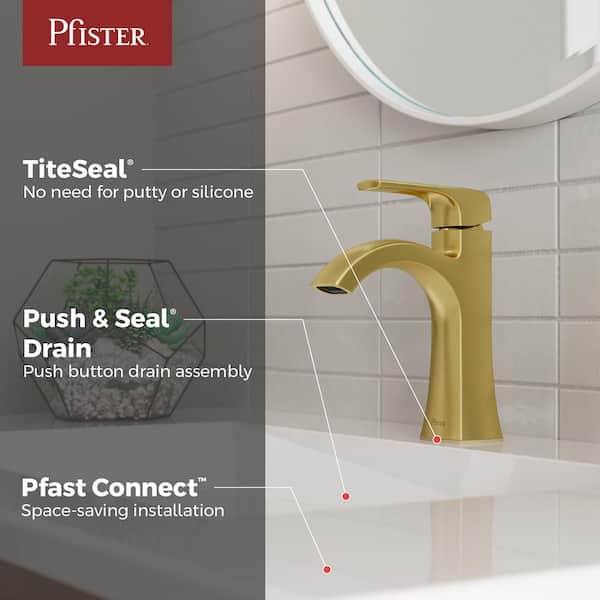 Bruxie Single-Handle Single-Hole Bathroom Faucet with Deckplate and Drain Kit Included in Brushed Gold